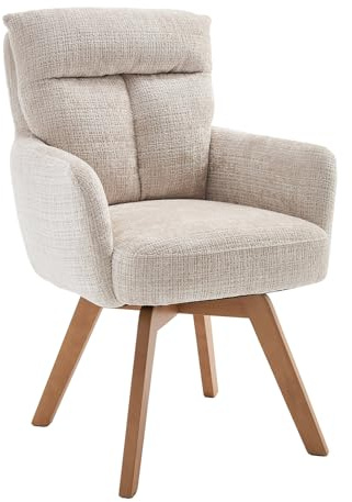 Riess Ambiente Drehbarer Stuhl Big George - Champagner - Chenille mit Armlehnen Buchenholz Natur Esszimmerstuhl Retro Design