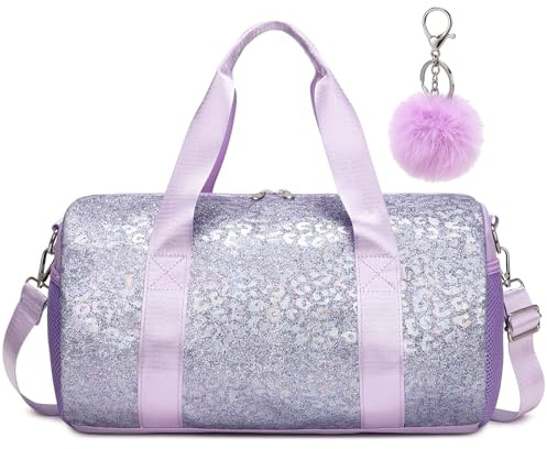 Kimwadalh Bolsa de Deporte Infantiles Niña Bolsa de Danza Ballet Niñas Bolsa de Gimnasia Pequeña Bolsos de Viaje para Niños, Leopardo Purpurina