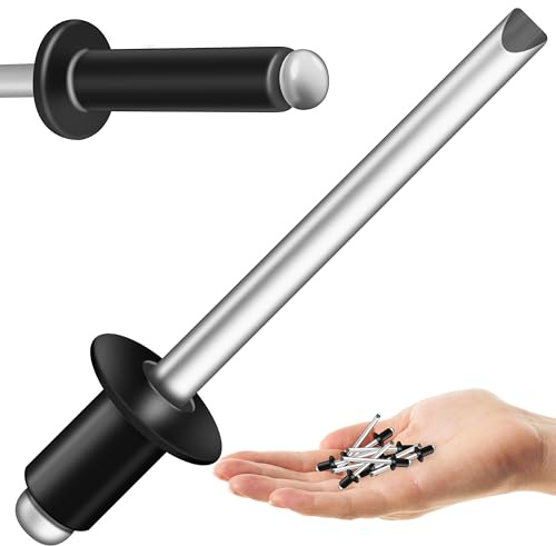 Mywish (300Pcs) 3/16 x 1/4 Black Blind Pop Rivets 3/16 Aluminum Grip and Steel Mandrel Blind Rivets, Open End 3/16 Rivets for Metal