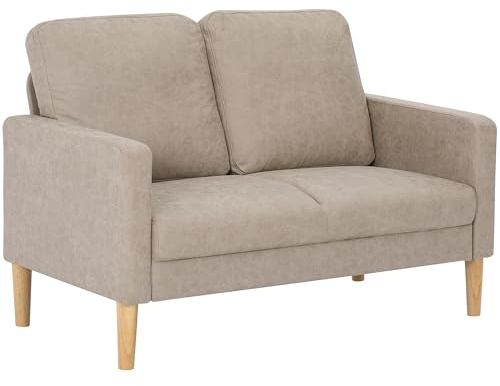 HOMCOM Sofá de 2 Plazas, Tapizado en Microfibra, Sofá Moderno con Patas de Madera, Reposabrazos, para Salón, Dormitorio, Oficina, Sala de Estar, 130x78x85 cm, Crema