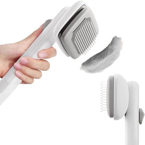 Spazzola Autopulente per Gatti e Cani, Premium Spazzola per Rimuovere il Pelo Morto, Cardatore Morbido per Cane e Gatto a Pelo Lungo, Manico Ergonomico, Facile da Pulire (Bianco)