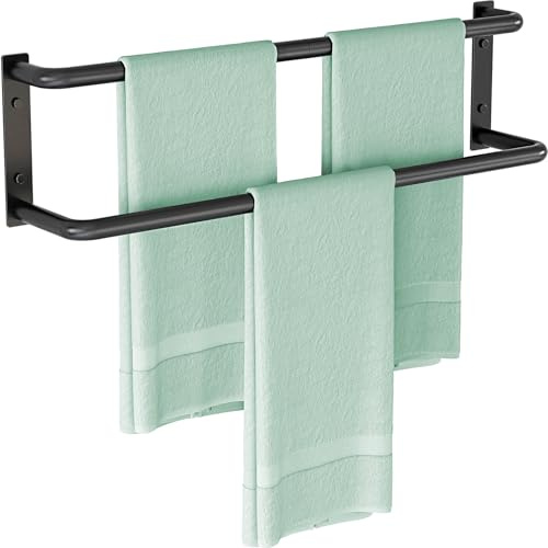 24 Inch Double Towel Bar, Towel Rack for Bathroom Wall Mounted, Stainless Steel Towel Holder, Double Towel Rod Towel Rail Hanger for Wall, Modern Home Decor Hand Towel Holder, Matte Black