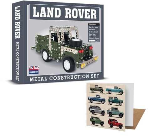 Coach House 4 x 4 Off Road Metal Construction Set and Greeting Card, Bundle for Landy Fans, Makes a Great Gift Idea for Dad on Father's Day, Birthday's and Christmas