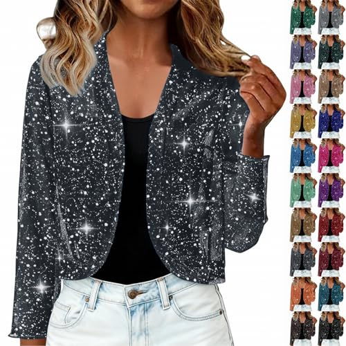 Generisk paljettkavaj för kvinnor, kofta damer kort glitter vardaglig kostym jacka glänsande karneval kostymer fest outfit festlig paljetter jacka elegant paljetter blazer mode kavaj, kaki, XL