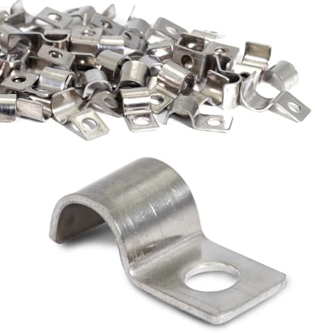 KINETOX 50 stycken kabelklämmor metall rörklämmor 8 mm kabelklämma för skruvning V2A rörklämma i rostfritt stål ett hål halvklämma fäste för kabelrör, rör och bränsleslangar