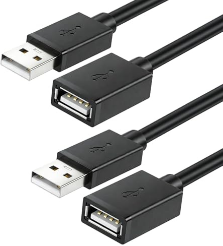 2 Pack USB 2.0 Extension Cable,3+3 Meters Type A Male to A Female Extender Cable 480Mbps Data Transfer Extension Lead Cables for Printer,Scanner,Camera,Keyboard,Card Reader,Hard Drive,USB Disk(Black)