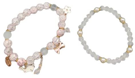 Färger armband, 2 små armband, smycken flickor nyfödda babyarmband för bebisflickor småbarnsarmband och småflickor smycken presenter till tonårsflickor för 8 pärlor (rosa, en storlek)