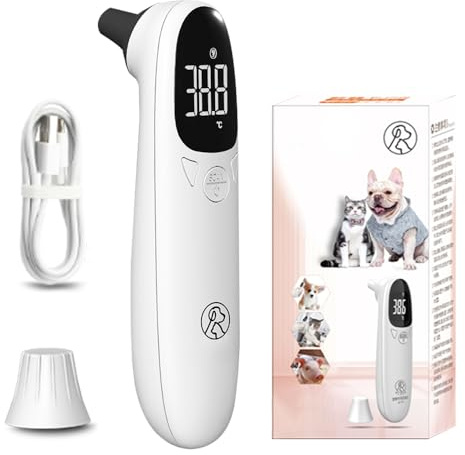 Nzkeuf Thermomètre Auriculaire pour Animaux, Thermomètre pour Chien et Chat avec écran LED, 12,8 * 3,9 cm Thermomètre Portable pour Chiens, Chats, Bovins, Chiens, Cheval et Animaux