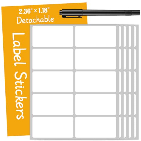 200 Pcs Blank Sticky Labels, 6 x 3cm Label Stickers with 1 Marker | Self Adhesive Stickers Waterproof Removable Address Labels for Organizing Boxes Fridge Jam Spice Jar Bins Container