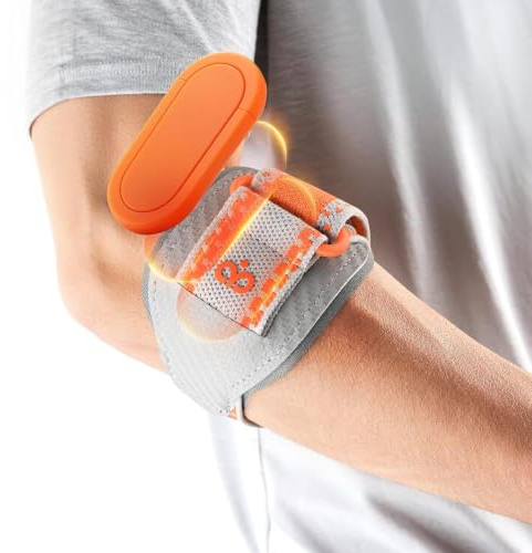 INDEEMAX Tennis Elbow Support Strap for Men Women, Adjustable Golfers & Tennis Elbow Support with Silicone Pads, Elbow Brace for Elbow Pain Relief, Fits Left & Right Arm for Sports & Daily (Orange)