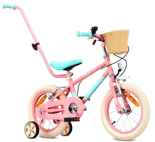 SUN BABY LOVEL barncykel 14/16 | För 3–6 år, max. 50 kg, stödhjul, korg, ringklocka och kedjeskydd