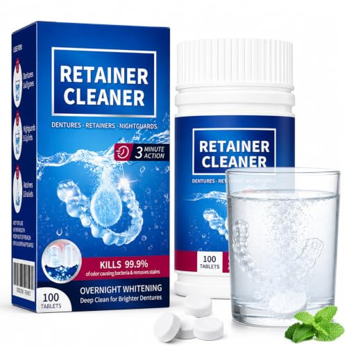 100 Piezas Tabletas Limpiadoras De Retenedores, Pastillas Limpieza Aparatos Dentales, para Aparatos Dentales, Férula dental y Ortodoncia, Eliminación de manchas, Eliminación de Olores