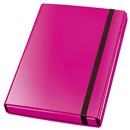 VELOFLEX 443371 – Samlingsbox Velocolor, DIN A4, med elastiskt band, häftlåda av kartong, glänsande laminerad, rosa, 23 x 32 x 4 cm, 1 st