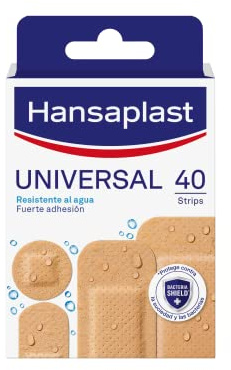 Hansaplast Universal 40 surtido (4 tamaños), apósitos impermeables que repelen la suciedad, apósitos para heridas, tiras adhesivas con Bacteria Shield, 1 x 40 ud