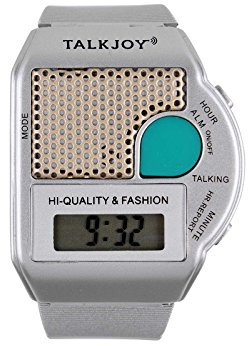 TalkJoy Reloj de Pulsera de Habla hispana, Reloj Digital LCD para invidentes con función de Voz, Anuncio de la Hora y la Alarma, Ideal para discapacitados visuales, menú asistido por Voz, Plateado