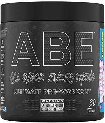 Applied Nutrition ABE Pre Workout Booster – All Black Everything Pulverenergi, fysisk prestation med citrullin, kreatin, beta alanin, koffein, 315 g (Bubblegum Crush)