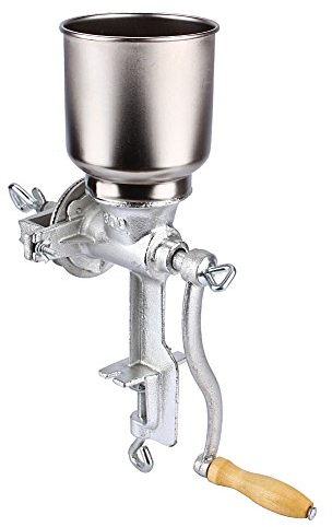 Mulino manuale per cereali, macinino per cereali in ghisa con grande tramoggia e design di pinze da tavolo, macinino a grana manuale per caffè, mais, pepe, frutta a guscio