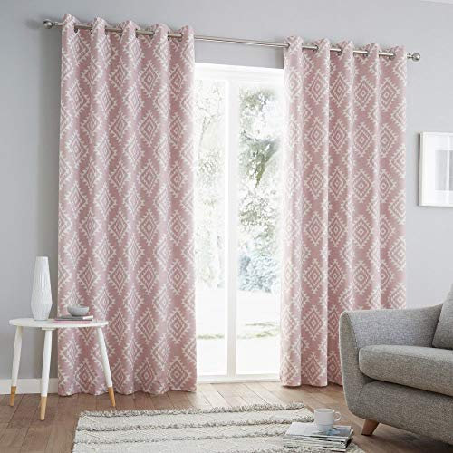 Catherine Lansfield Aztec Eyelet Curtains 66x54 Inch Blush