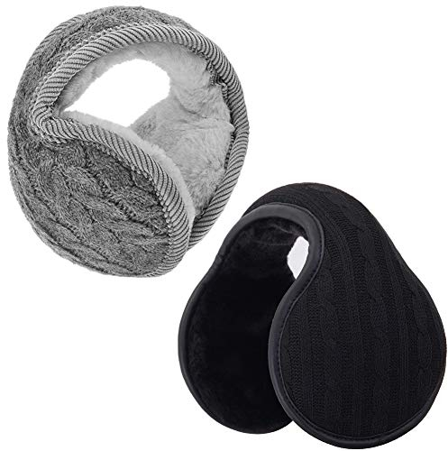Winter Ohrenwärmer, NALCY 2 Stück Ohrenschützer für Damen und Herren, Strickwolle Ohrwärmer, Einstellbar Faltbar Ohrenschützer, für Outdoor, Radfahren, Laufen, Skifahren, Hinter Dem Kopf Ohrenschützer