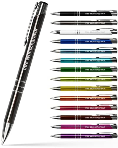 #teamludorf 10x Metall-Kugelschreiber mit Wunsch-Gravur - Personalisierte Kulis - Stift mit Namen - 14 Farben & 20 Schriftarten - 10 Stück - Grau