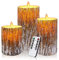 Aongray LED Candles with Pine Bark Effect Flickering Battery Operated Candles 4 5 6 Set of 3, Real Wax Candles Decorating Pillars,10-Key Remote Control with 24 Hour Timer Function