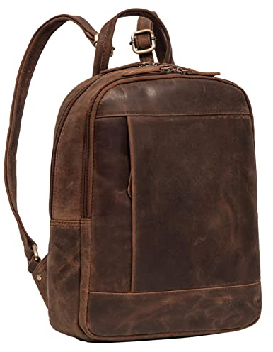 ROYALZ 'Charlotte' Echtleder Rucksack Damen Cityrucksack mittel-groß - Lederrucksack ideal als Rucksackhandtasche Leder Tagesrucksack für Freizeit Arbeit und Ausgehen, Farbe:Nevada braun