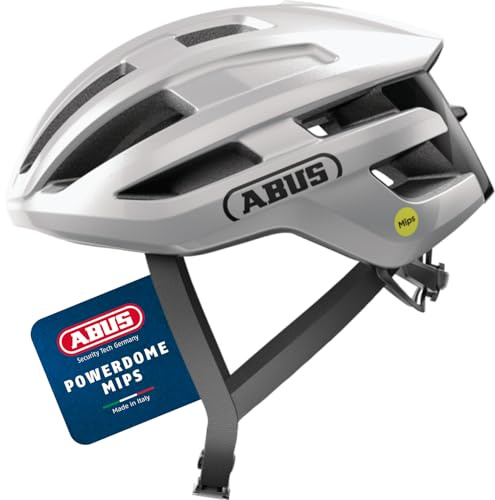 Abus, Casco per bici da corsa ABUS PowerDome MIPS, casco da bici leggero con sistema di ventilazione avanzato e protezione contro gli impatti, Made in Italy, per uomo e donna, argento, taglia S