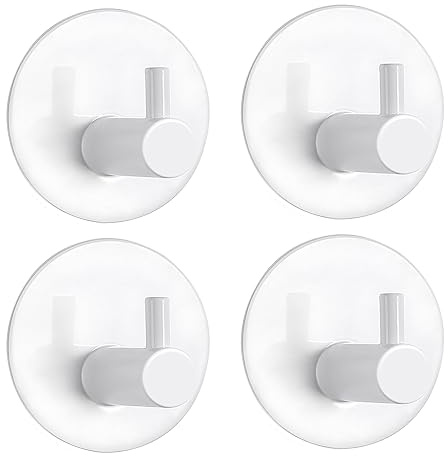 LYLIN Ganchos Adhesivos, Ganchos Adhesivos para Pared de Acero Inoxidable, Toalleros de Gancho para Baño, Cocina y Baño Max 7KG (Blanco 4Pcs)