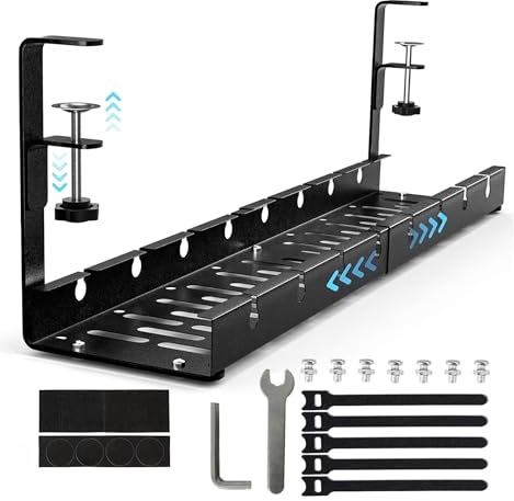 Canaleta para cables de escritorio, retráctil, 30,5 – 55 cm, gestión de cables sin taladrar, bajo mesa, gestión de cables con bandeja para cables