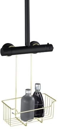 WENKO Caddy de douche Modèle Milo | Étagère de douche inox doré pour un rangement pratique | Caddy de douche sans perçage | Dimensions (l x h x p) 25 x 36 x 14 cm | Métal doré