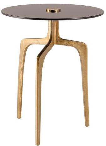 Riess Ambiente Runder Beistelltisch Abstract 60cm Messing Gold Metallbeine Schwarzglas Handmade