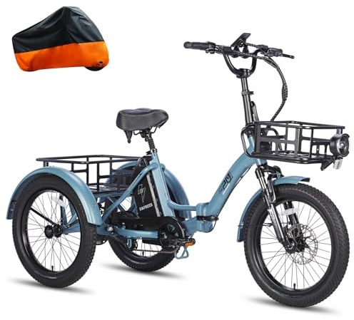 Fafrees F20 Mate E Bike trehjuling för vuxna 48 V vikbar cykel [Officiell ] 873,6 WH 20 tum kvinnor män mountainbike, 180 kg lastcykel elcykel, 25 km/h cykel Ebike Fatbike Trike (blå)