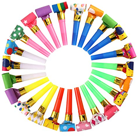 Trombette Festa Compleanno,Set 100 Pezzi di Fisarmoniche Colorate, Materiale PVC Sicuro, Facili da Usare, Adatti per Bambini e Adulti, Ideali per Party, Compleanni, Matrimonio, Natale, Hal