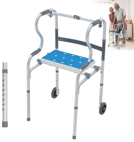 XMTECH Gehhilfe für Senioren, Gehbock Klappbarer mit 2 Lenkrollen, Stabil Gehhilfe Höhenverstellbar, Erwachsene Gehgestell aus Aluminium, bis 180 kg