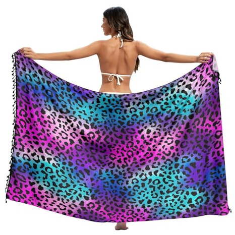 RPLIFE Sarong - Sarong con nappe per l'estate, per spiaggia, piscina, taglia L, colore: Nero/Rosa/Viola, Pelle Di Leopardo Nero Rosa Viola, L