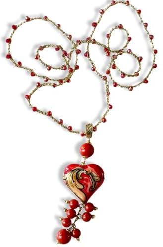 Collana all'uncinetto con perline e ciondolo a cuore in ceramica (Arancio)