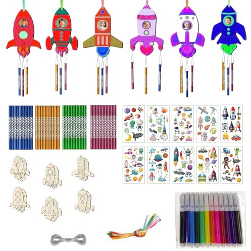 Tgsedr Lot de 12 carillons à vent en bois - Kit de bricolage - Pour anniversaire d'enfant - Bricolage - Décoration de fête en bois - Pour garçons et filles