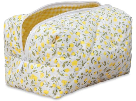 Aucuu Trousse de Maquillage matelassée, Matelassé Grande Capacité pour Pinceaux Maquillages, Trousse de Maquillage Florale en Coton Trousses Maquillages Femme Voyage pour Femme et Fille
