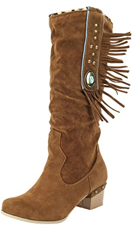 Allbestop Santiags, Botte Cuissarde Femme Bottes Longues pour Femme Botte Haute Chaussure A Talon Bottes Country en Cuir Equitation Western(Marron,40)