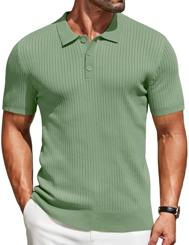 COOFANDY Polo de Punto para Hombre, Manga Corta, Punto Fino de Verano, Estilo Casual Retro, Camiseta Polo Transpirable con Botones