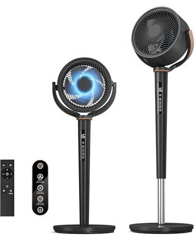 JUMMICO Ultra leiser Standventilator – 120°+120° 3D-Luftzirkulation, 16 Geschwindigkeiten & 4 Modi, 12-Stunden-Timer, Fernbedienung, höhenverstellbar. Ideal für Schlafzimmer, Wohnzimmer, Büro.