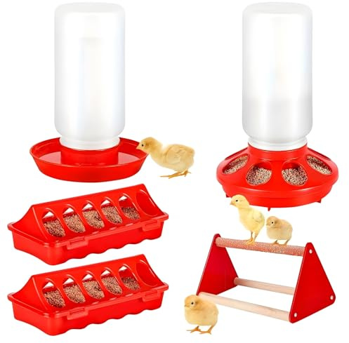 Bbajszx Juego de comedero y Bebedero para Pollos de Que Incluye Percha pequeña para Aves de Corral Nuevas, Patos, codornices, Palomas y Otras Aves, Suministros para Pollos de Granja pequeña
