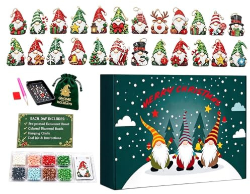 Nedräkning till julkalender 24 dagar tomte ädelsten målning hantverkskit | Nedräkningskalender prydnader för sovsal arbetsplats lägenhetsrum hem semester fest