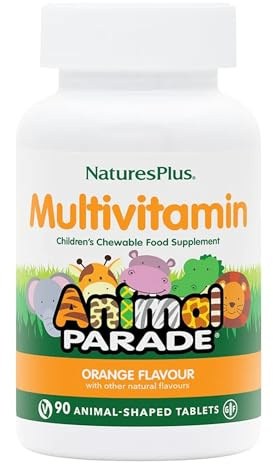NaturesPlus Animal Parade Children’s Multivitamin Orange Flavour - Plant Based Chewable Multivitamin for Kids - Gluten Free, Vegan - 90 Chewable Tablets