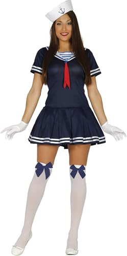 FIESTAS GUIRCA | Disfraz de Marinera Adulto (38-40/M) - Vestido y Gorro - Disfraces de Militares, Pilotos y Años '40 para Halloween, Carnaval y Fiestas de Disfraces - Ideal para Mujer - Azul y Blanco