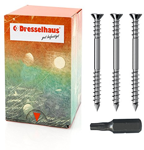Panorama24 Terrassenschrauben 5,0 x 50 - 600 Stück TX25 JD-Plus Schrauben Edelstahl V2A 5x40mm incl. Bit Torx 25 DRESSELHAUS Fräsrippen Terassenbau Rostfrei