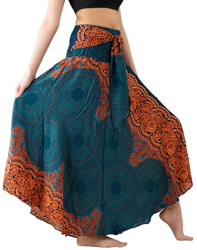 Long Skirts for Women Maxi Boho Skirt (Emerald Floral, One Size)