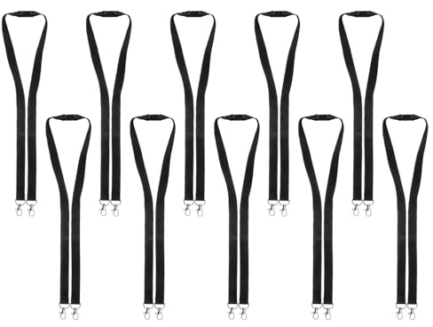 Karteo Tour de Cou Noir Double Mousqueton 10 Pièces – Lanyard avec Fermeture de Sécurité pour Porte-Badges Cartes d’Accès et Clés