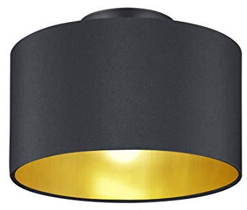Trio Leuchten Hostel 608200279 Deckenleuchte, Metall, Stoffschirm Schwarz Matt/Gold
