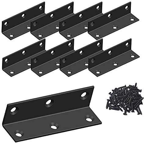 L Bracket,Heavy Duty Corner Brace,Stainless Steel Shelf Bracket,Black Large Angle Brackets, Metal Braces for Wood Aufuga 8pcs(3.2inch)